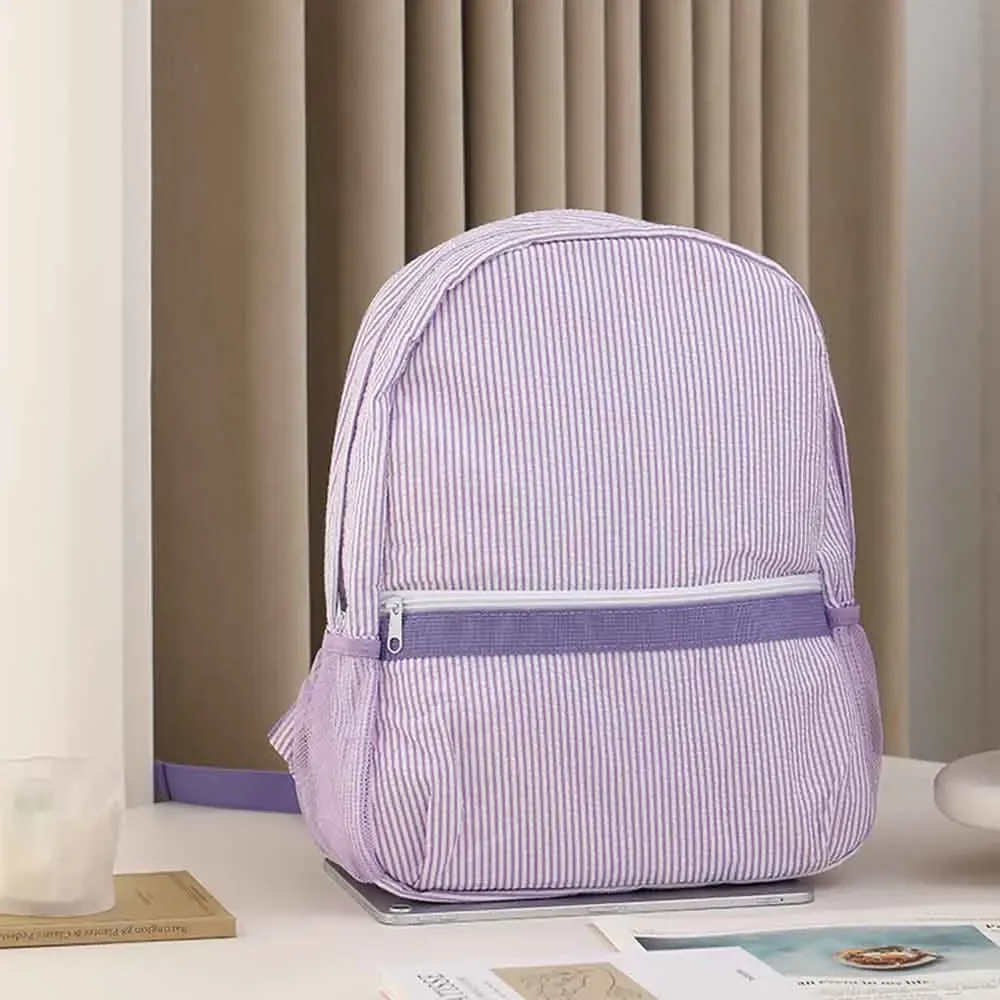 sac à dos en seersucker personnalisé avec monogramme couleur bonbon, sac à livres brodé pour enfants, cadeau unique pour les enfants
