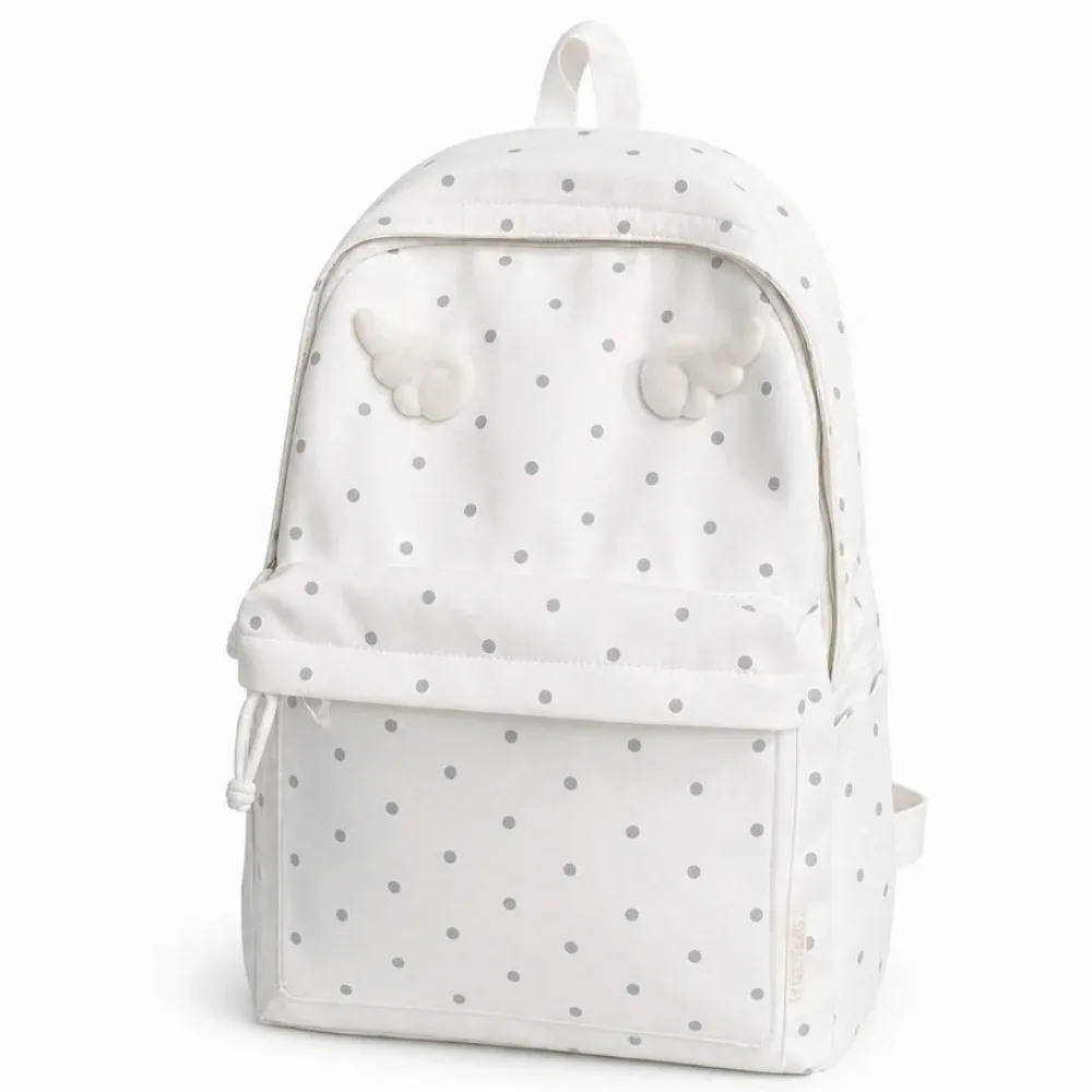 sac à dos à pois de 2 tailles, grande capacité, poche transparente, sac à dos scolaire, motif à pois, sac à dos ailes d'ange pour filles