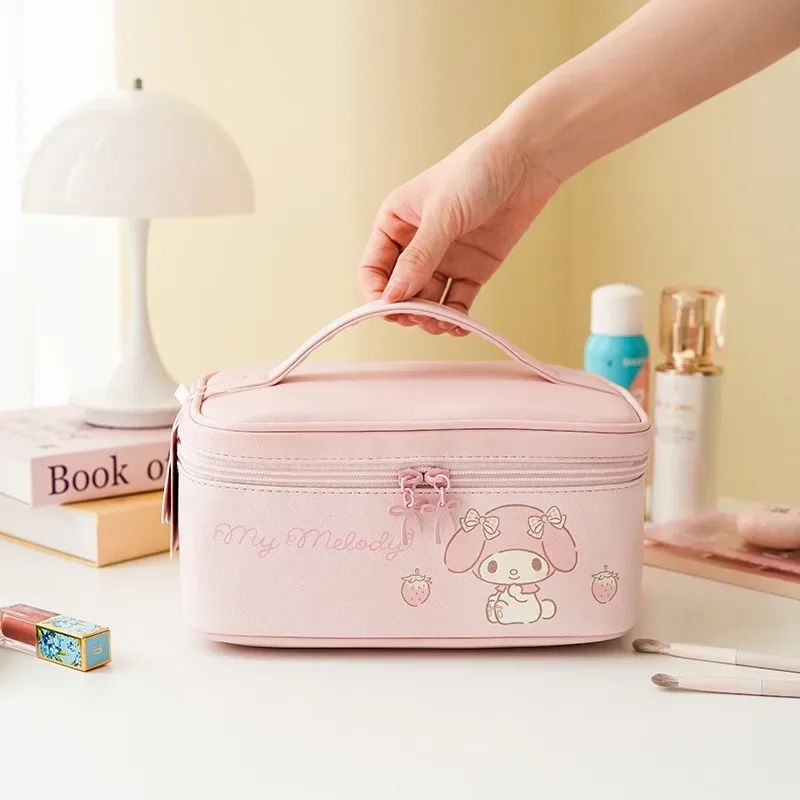 sac de rangement pour maquillage hello kitty authentique, grande capacité, sac de maquillage portable de voyage