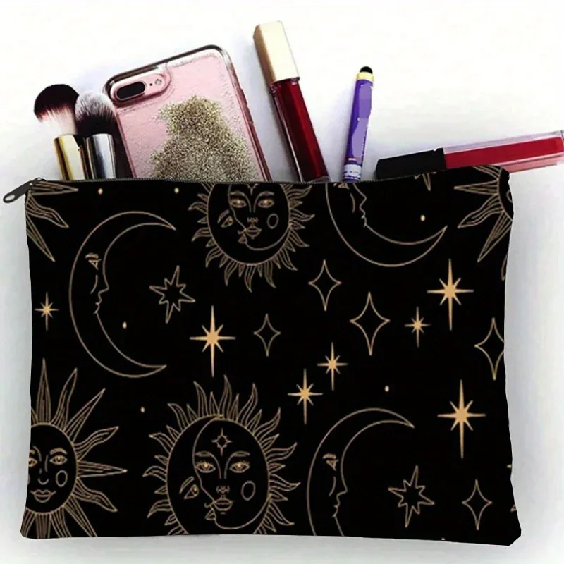 trousse de maquillage soleil et lune pour voyage, adaptée aux hommes et aux femmes, conçue pour organiser les cosmétiques et autres essentiels.