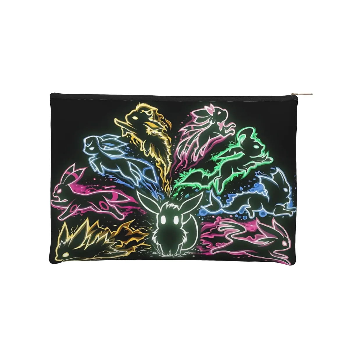 pochette pliable mignonne sur le thème de l'anime pokemon eevee eeveelution, trousse de maquillage, trousse de toilette avec fermeture éclair, pochette cosmétique de voyage
