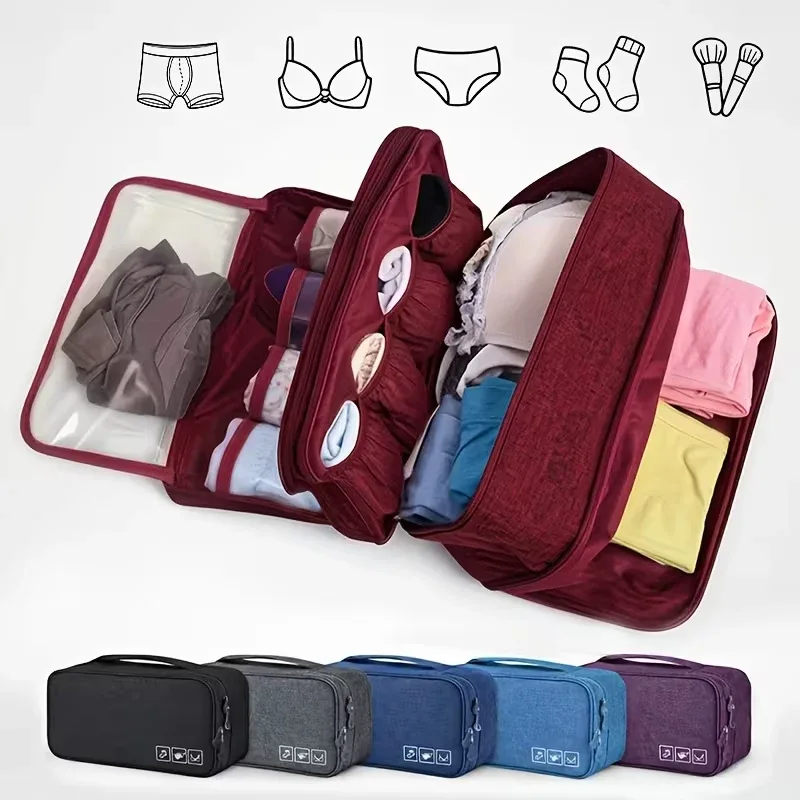 Organisateur de sous-vêtements de voyage portable – Pliable – Sac de rangement à fermeture éclair pour soutiens-gorge, chaussettes et sous-vêtements – Organisateur de valise compact