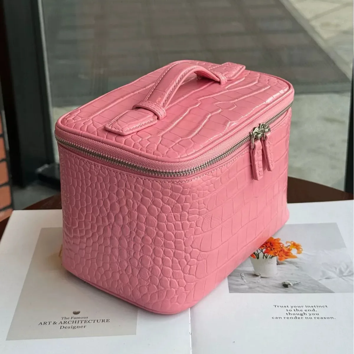 sac à cosmétiques pour femmes, motif pierre texturé, sacs à main portables en pu, sac de rangement de maquillage de grande capacité, sacs de voyage pour femmes