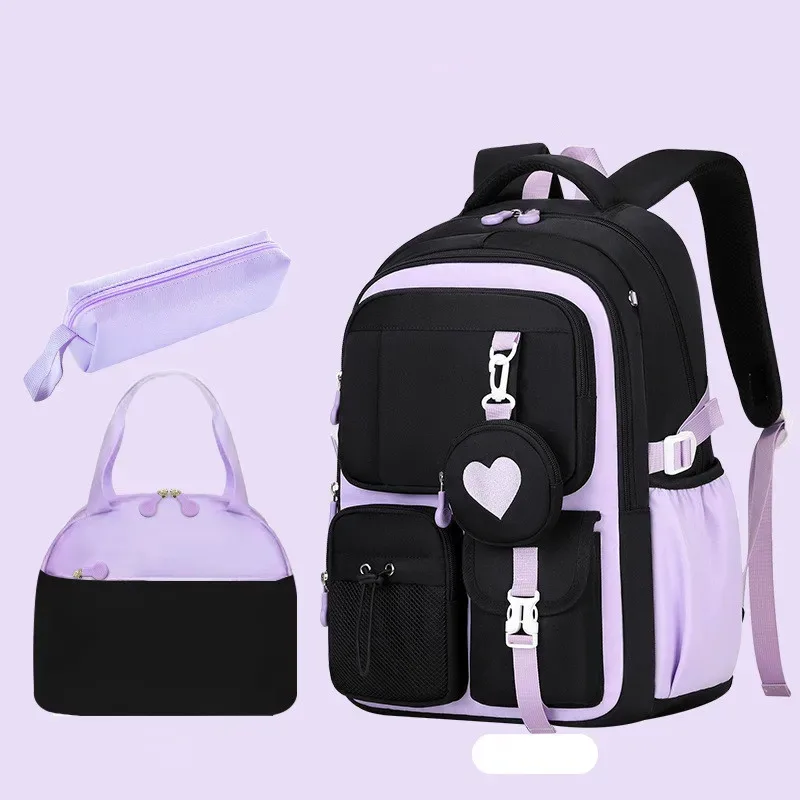 sac à dos scolaire, trousse et sac à déjeuner, ensemble trois pièces, tissu nylon imperméable, pour garçon, fille, adolescents, tendance