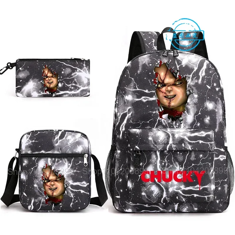 sacs à dos chucky pour enfants, 3 pièces, cartables pour étudiants et adolescents, sacs d'école pour garçons et filles, trousse à crayons, sacs à bandoulière, sac de voyage