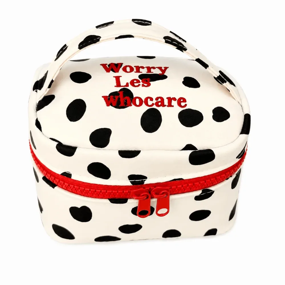 sac de maquillage kawaii à pois, design à fermeture éclair, organisateur à fermeture éclair, boîte de rangement carrée pour femmes et filles