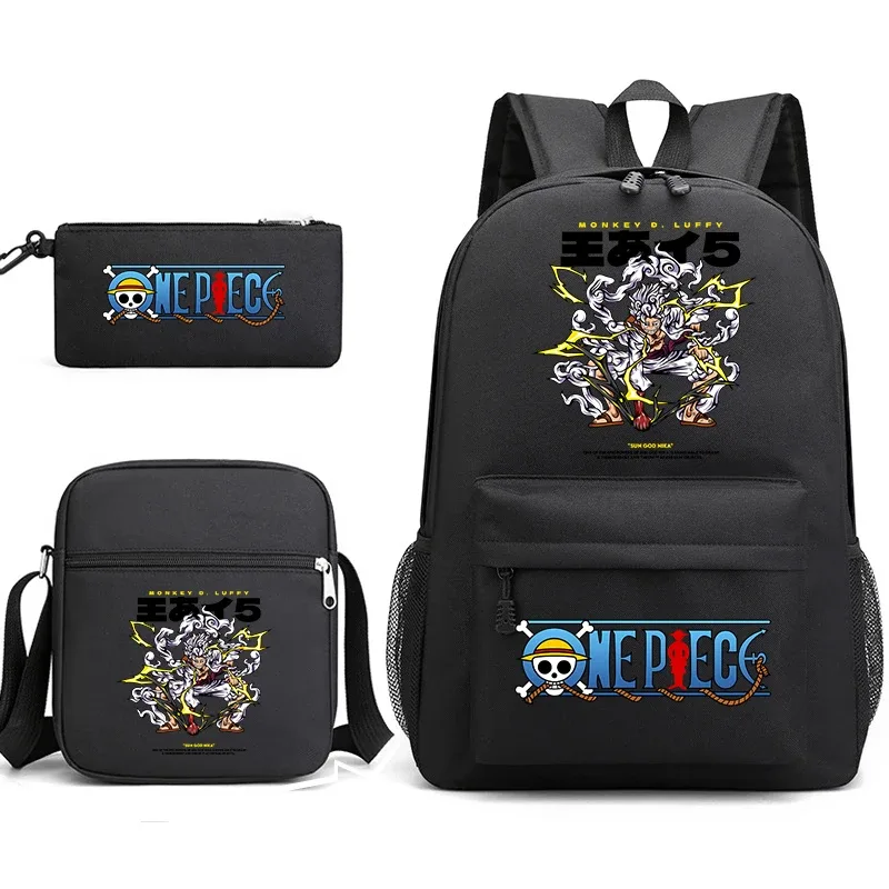 ensemble de sacs à dos d'école 3 en 1 one piece luffy anime pour garçons et filles avec trousse à crayons et sac à bandoulière