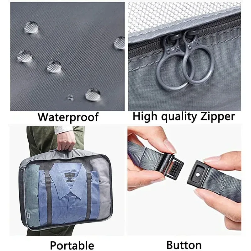 sacs de rangement pour organisateur de voyage, 7 pièces, cube de garde-robe, valise, ensemble de cubes d'emballage, bagages, vêtements, pochette à chaussures pliante