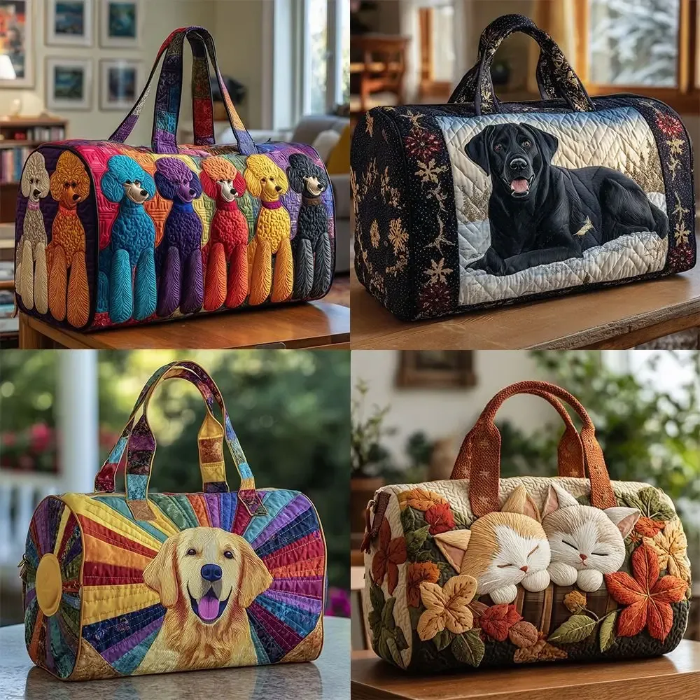Sac de voyage matelassé à bandoulière, matelassage 3D, grande capacité, sac à main pour courtes distances, sacs fourre-tout, motif animaux