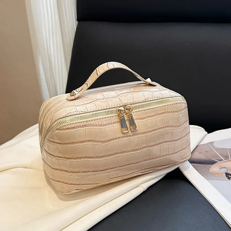 sac de maquillage en cuir pu haut de gamme pour femmes, nouveau modèle de pierre, sac à main portable léger de luxe, sac de rangement de maquillage de voyage de grande capacité