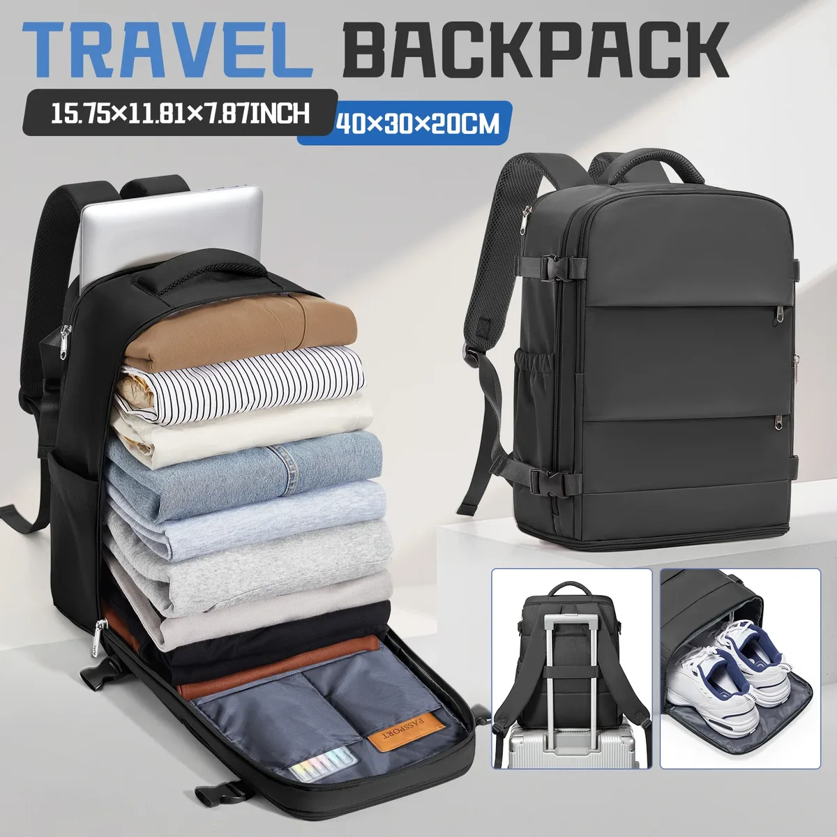 ryanair sac à dos 40x30x20, bagage à main approuvé par la compagnie aérienne cabine max 40x30x20 sac à dos de voyage pour femmes hommes, sac à dos pour ordinateur portable 14 pouces