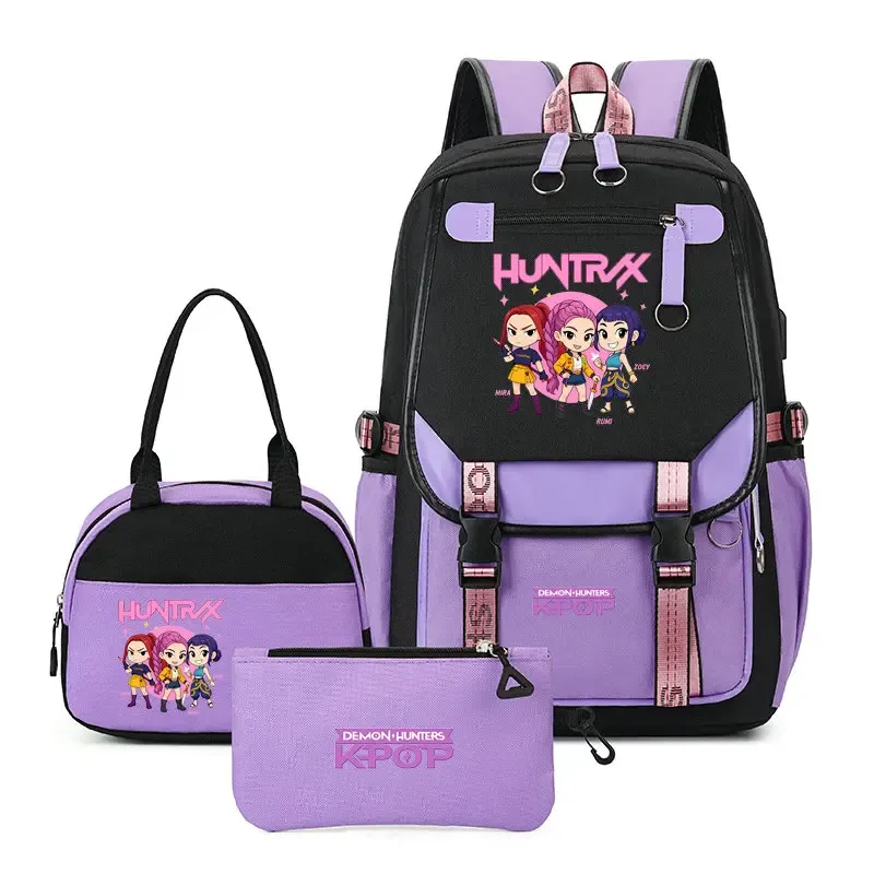 sacs à dos imprimés kpop demon hunters pour adolescentes, sacs à bandoulière, trousse à crayons, ensemble de sacs d'école pour étudiants, mochila de voyage