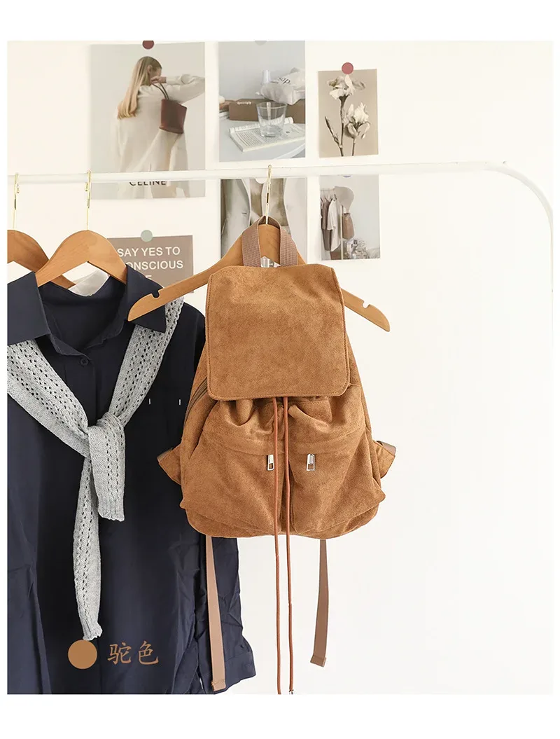 sac à dos en daim pour femme, sac à bandoulière décontracté pour trajets quotidiens, sac à cordon pour femme, mochilas, rucksack, sac d'école