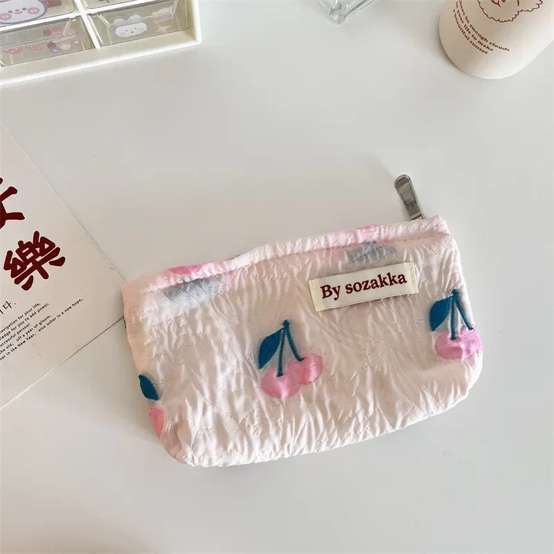 sac de rangement de cosmétiques de voyage à fleurs, mode coréenne, portefeuille kawaii pour femmes, kits de maquillage, sacs à main, trousse à crayons pour téléphone, pochette de rangement