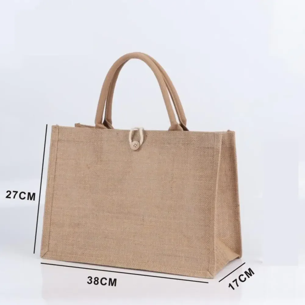 sac fourre-tout en lin pour femmes, sac à cuillère à soupe de plage en toile de jute, sacs à main portables, sac à provisions à poignée supérieure, grand, simple initié, sac à main multiple