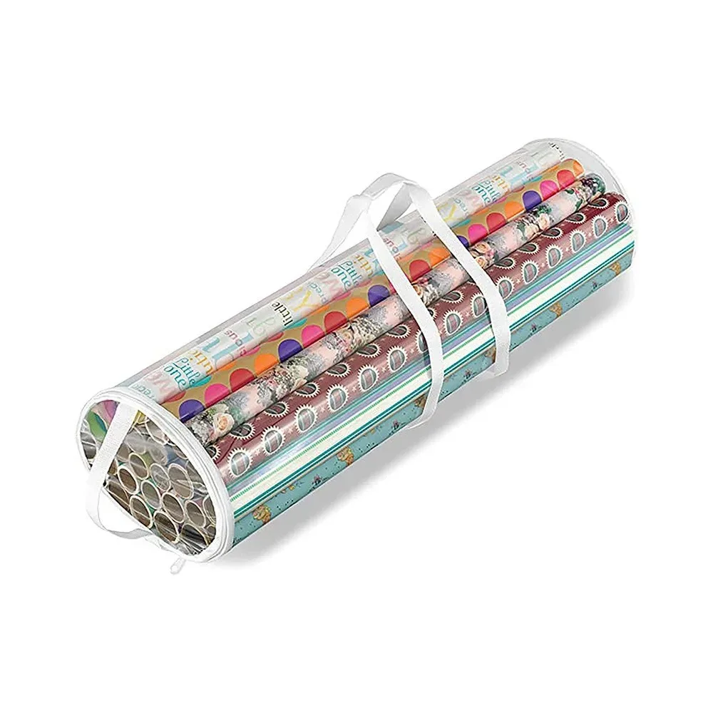 sac de rangement cylindrique en pvc transparent pour papier d'emballage, compatible avec les rouleaux standard de 30 pouces, pour sous le lit, dans le placard, ou comme support pour emballages cadeaux de fêtes
