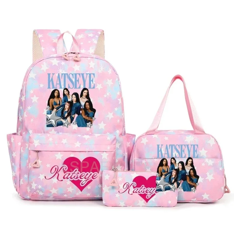 sac à dos amusant katseye pour adolescents, sac de voyage à double bandoulière, sac à crayons, sac à déjeuner, sac à livres décontracté pour étudiants, sac d'école pour filles, grande capacité, mochila