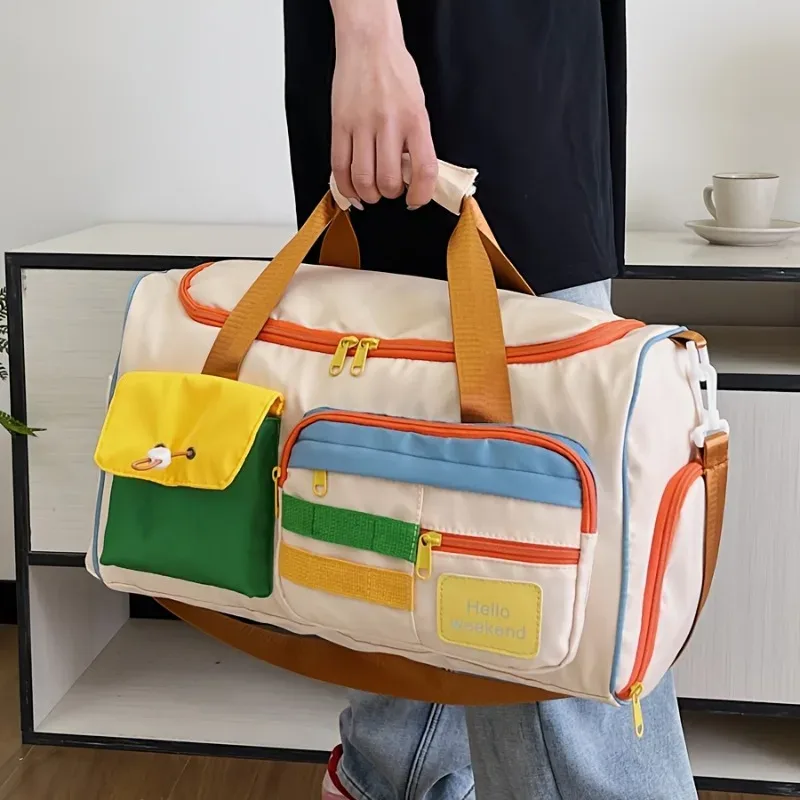 sac polochon de sport en tissu oxford de grande capacité avec compartiment à chaussures et bretelles réglables, sac de voyage multi-poches