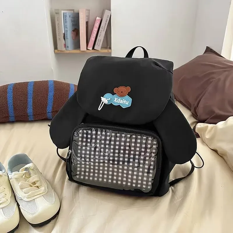 y2k bow oreille de lapin japonais ita sac à dos lolita fille sac transparent mignon haute capacité sac à dos style preppy sac à dos à volants