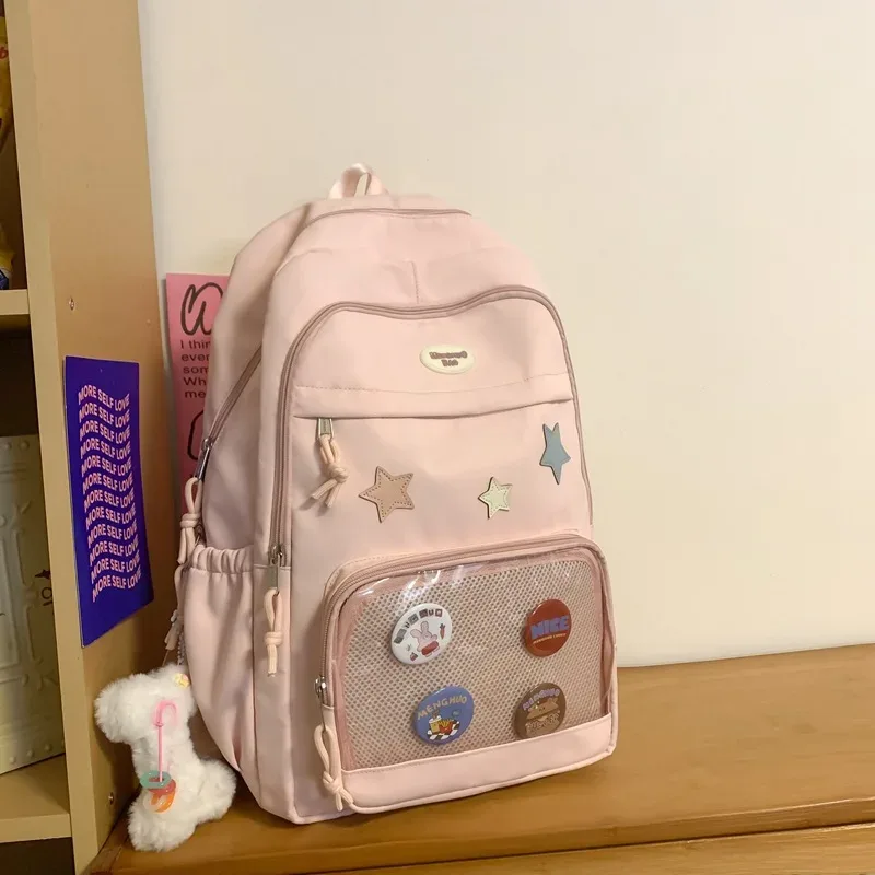 sac à dos en nylon transparent de grande capacité pour étudiante, sacoche polyvalente japonaise mignonne