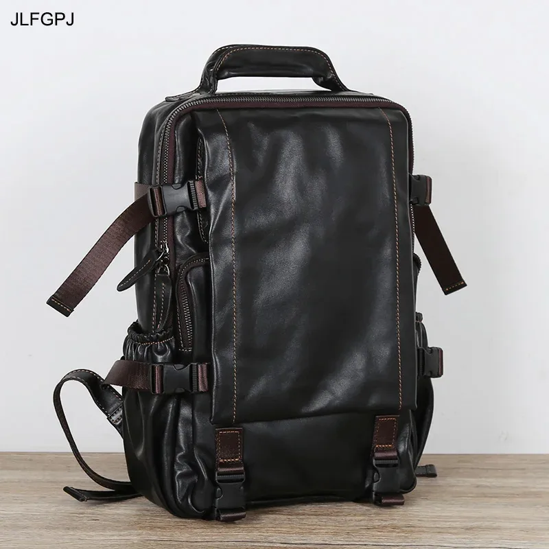 sac à dos vintage en cuir de vachette pour homme, grande capacité, avec fermeture éclair et boucle, sacoche décontractée en cuir pour ordinateur portable 15 pouces