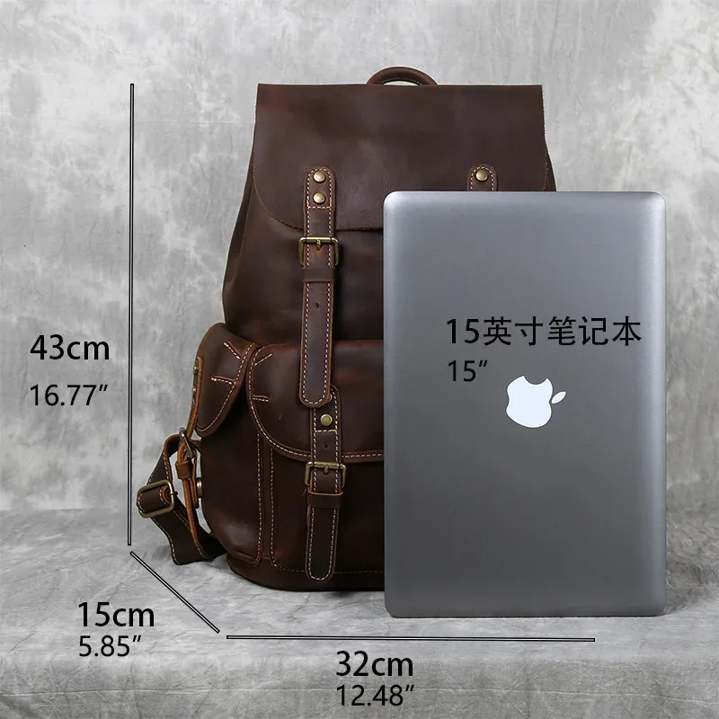 sac à dos rétro en cuir de cheval fou pour hommes, avec couche supérieure en cuir de vache, sac d'école de grande capacité, sac d'ordinateur portable, nzpj