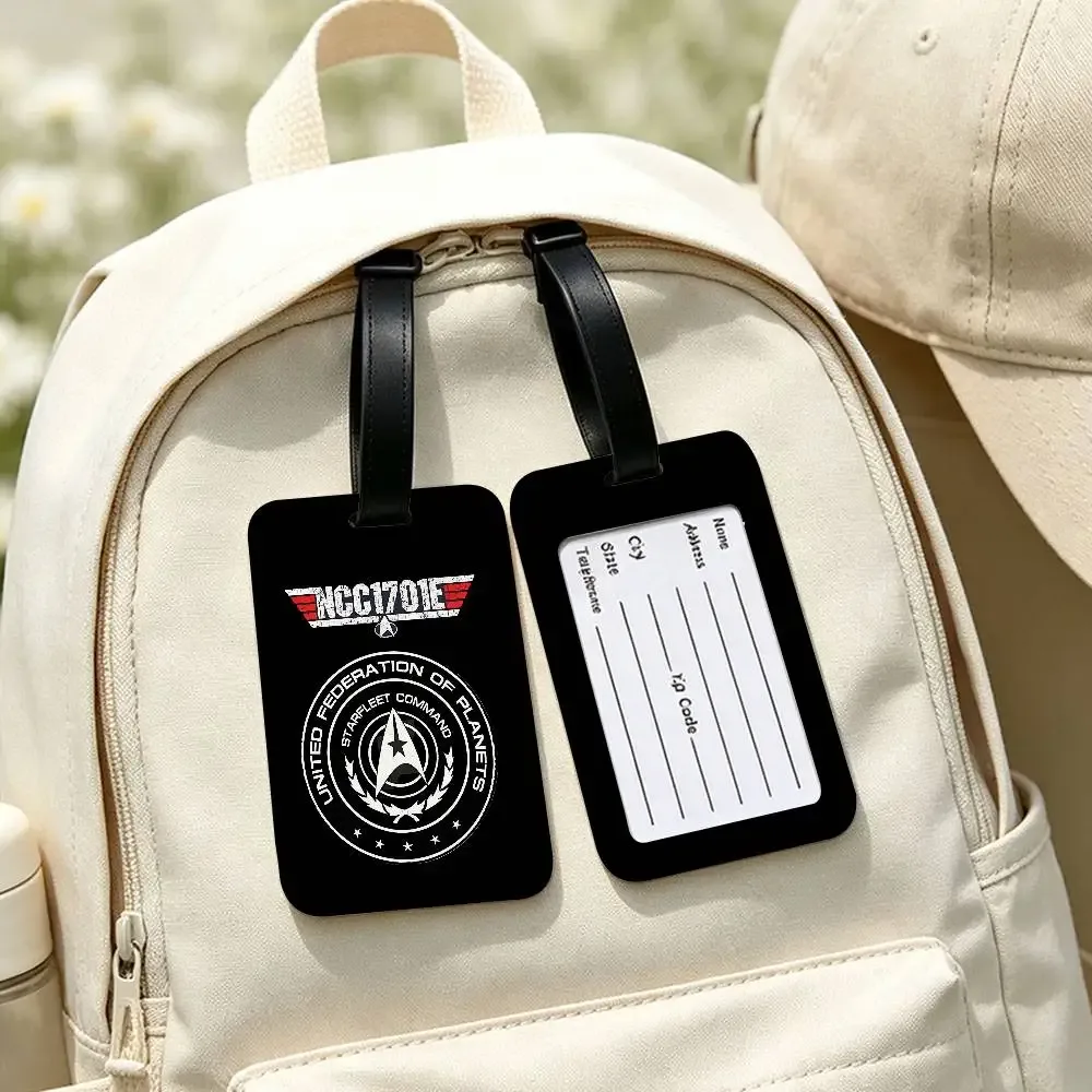 étiquette d'identification de bagage anti-perte en pvc avec logo star t-treks, porte-carte d'informations amovible, étiquette de bagage de voyage