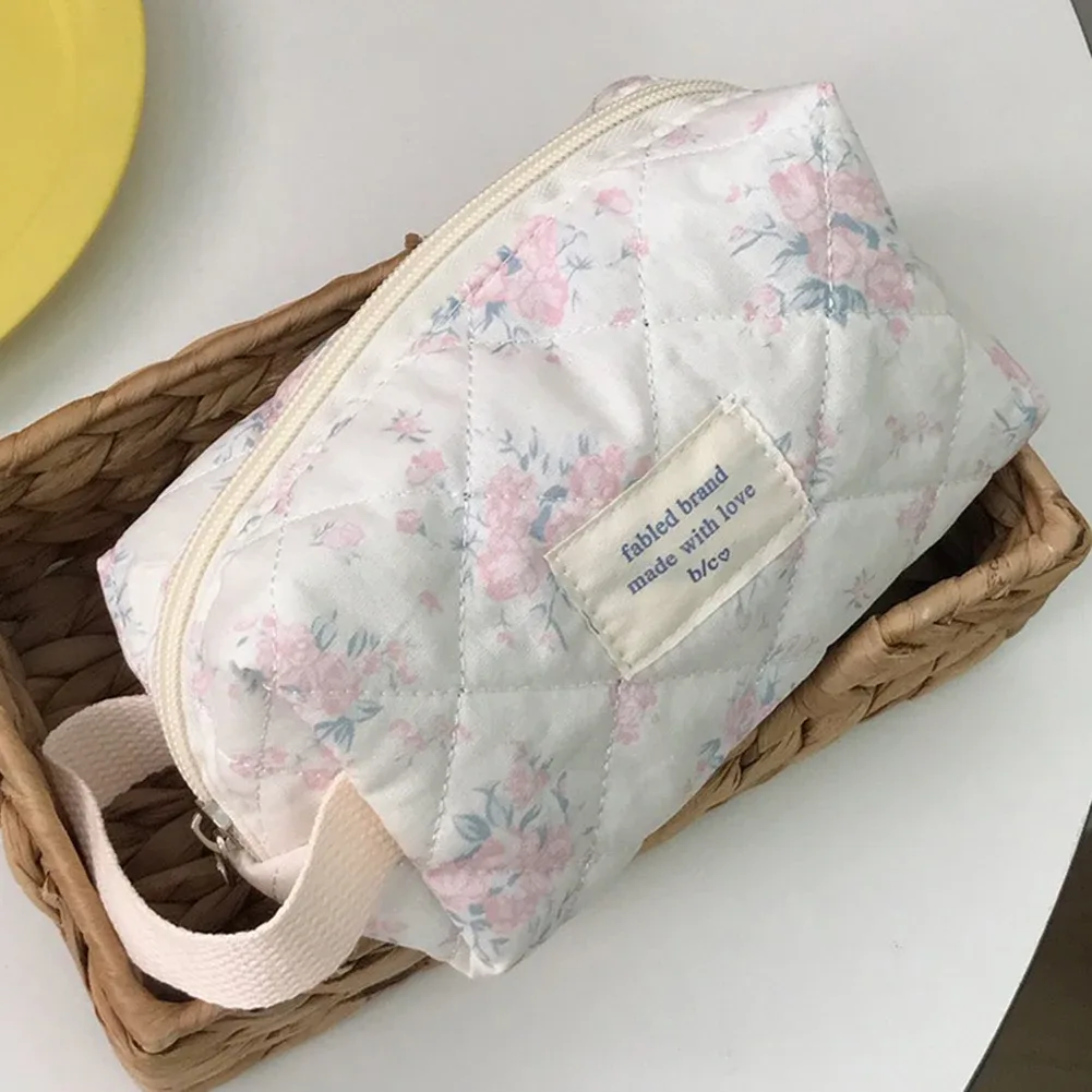 trousse de maquillage matelassurera pour femme, grand étui de voyage, poudres cosmétiques portables esthétiques, trousse de toilette florale