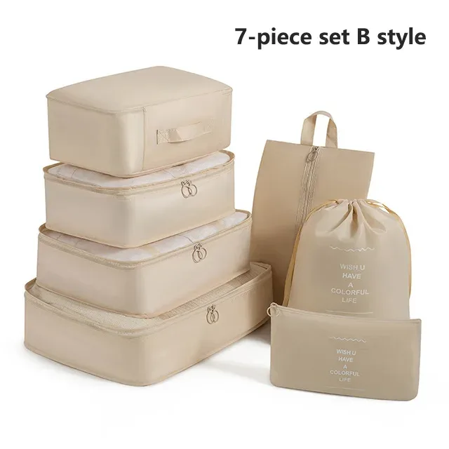 sacs de rangement pour organisateur de voyage, 7 pièces, cube de garde-robe, valise, ensemble de cubes d'emballage, bagages, vêtements, pochette à chaussures pliante