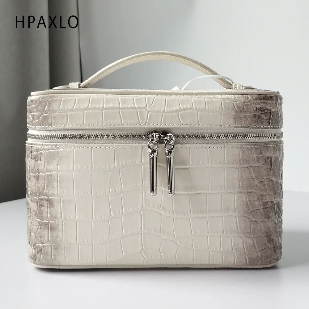 pochette de toilette en cuir véritable motif crocodile himalaya, organiseur de bijoux portable, étui de rangement pour produits de soin, trousse de voyage de luxe