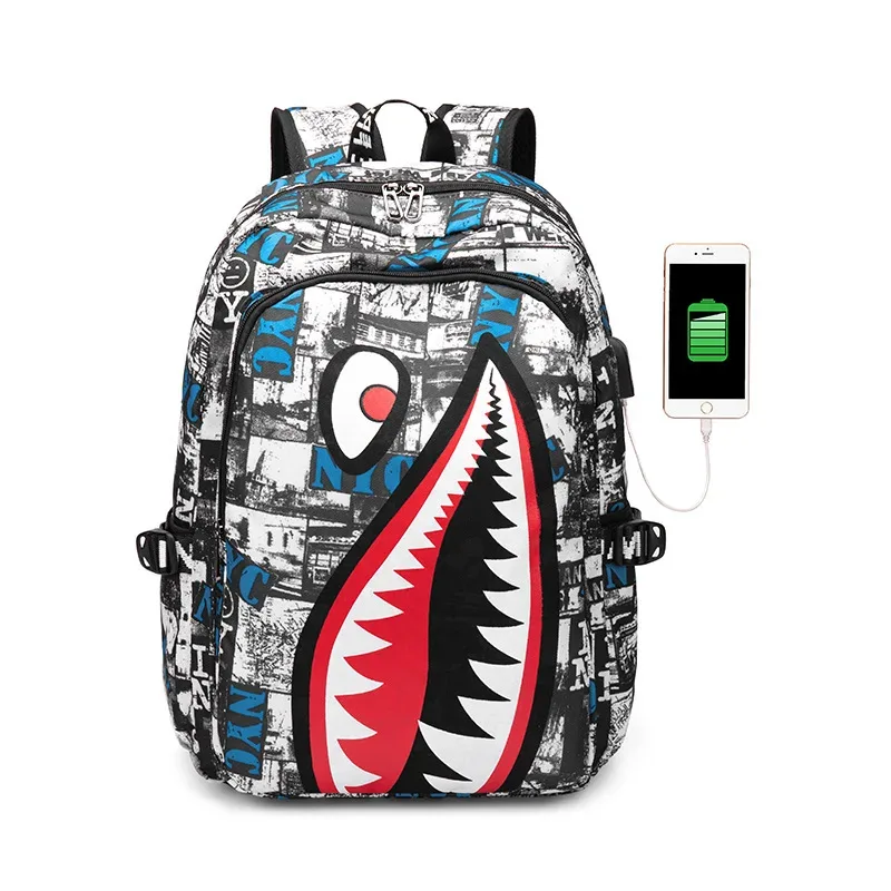 sac à dos pour enfants, motif requin, grande capacité, léger, simple, sac à dos de dessin animé
