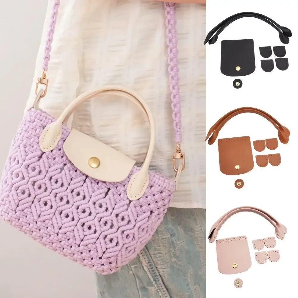 1 ensemble de sacs à main diy, 8 pièces, poignée de sac avec trous, couverture à rabat, sacs en crochet faits à la main, accessoires, pièces de sac à dos pour femmes, tendance