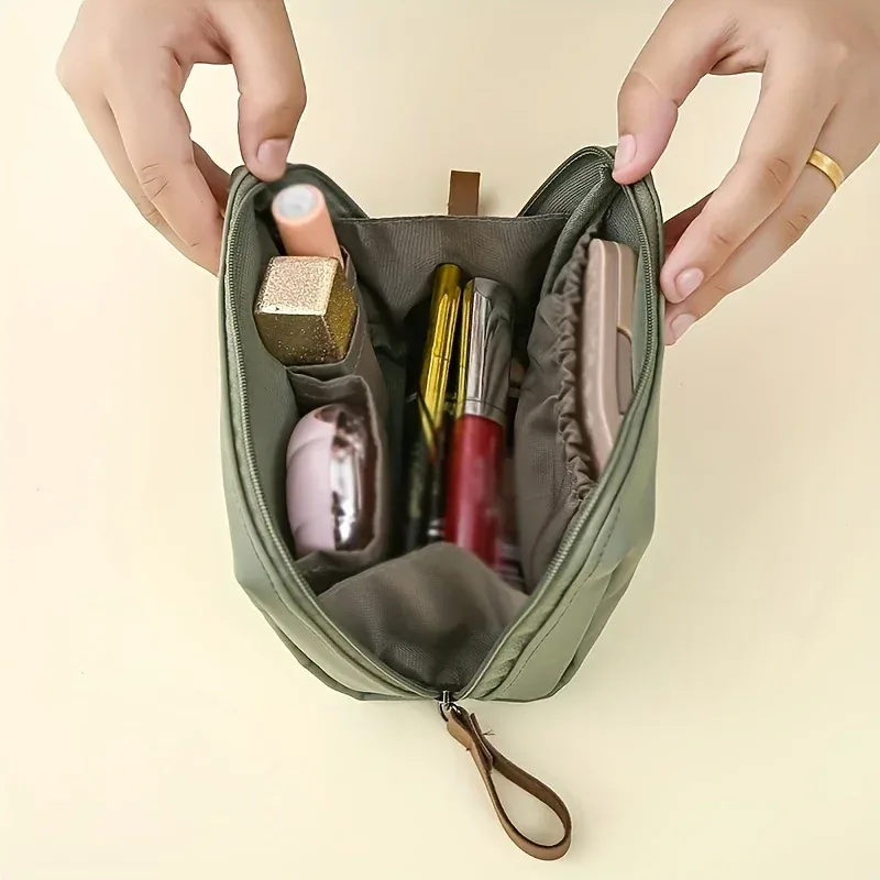 petit sac de maquillage portable de couleur unie, pochette cosmétique de voyage, organisateur de rangement pour un usage quotidien