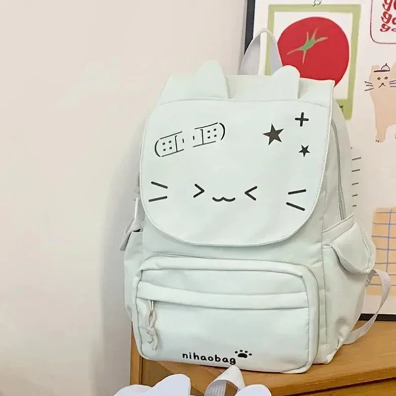 sac à dos chat kawaii avec imprimé emoji de dessin animé, sac à dos grande capacité pour adolescentes, petit sac détachable pour l'école ou les voyages