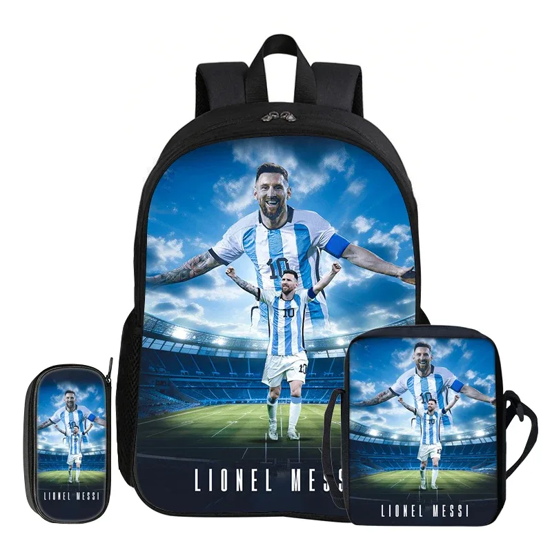 ensemble de 3 sacs à dos m-messi pour enfants, sac à dos d'école, sac à bandoulière de voyage, trousse à crayons, sac à dos de sport, sac à dos de football star, cadeau