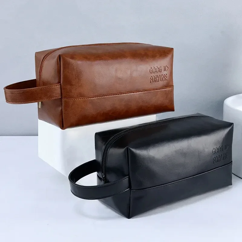 sac de rangement portable en cuir pu pour hommes et femmes, sac de rangement d'affaires à fermeture éclair, organisateur de produits de toilette, sac à cosmétiques de voyage, pochette de lavage étanche suspendue