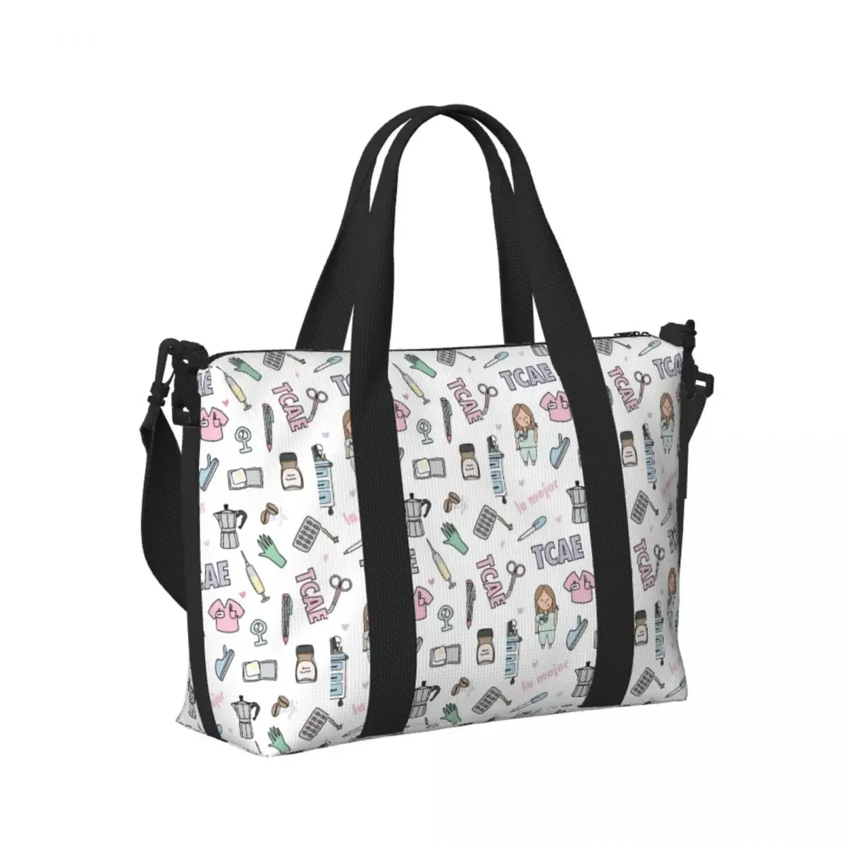 infirmière médecin modèle sac fourre-tout femmes dessin animé impression taches shopper épaule plage salle de sport sac de voyage en plein air taille unique