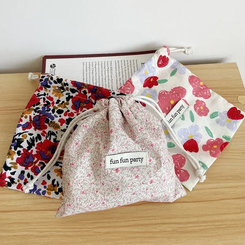 sac de rangement floral en coton et lin pour femme, pochette de maquillage mignonne, rangement de proximité, finition, poudres, bonbons, bijoux, cadeau de noël