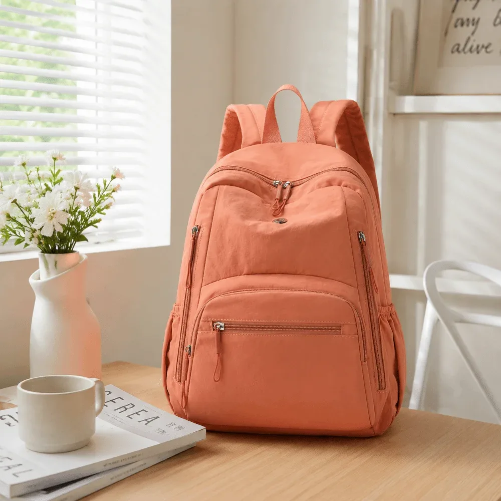 sac à dos scolaire en nylon grande capacité, imperméable, durable, léger, couleur unie, pour ordinateur portable, randonnée