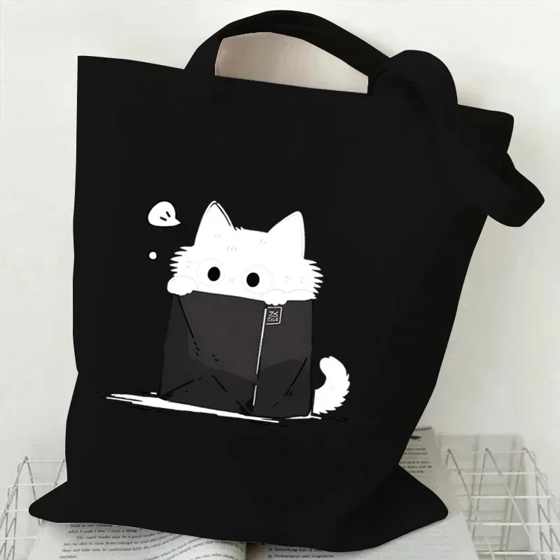 sac fourre-tout en toile imprimé chat, motif chat de dessin animé mignon, sac à bandoulière pour les courses quotidiennes, pour les amoureux des animaux de compagnie, bolso grande mujer
