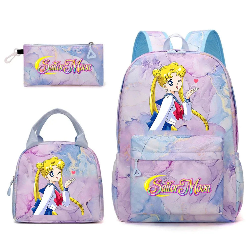 ensemble de sacs d'école anime sailor moon 3 en 1, sac à dos, boîte à lunch, trousse à crayons, sac à dos kawaii pour adolescentes, voyage en plein air