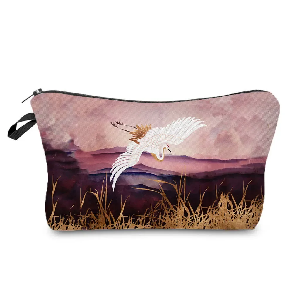 sac de maquillage imprimé grue, sac design japonais ukiyoe pour femmes, sacs à cosmétiques de paysage, étuis à crayons, sac de rangement de haute qualité, offre spéciale
