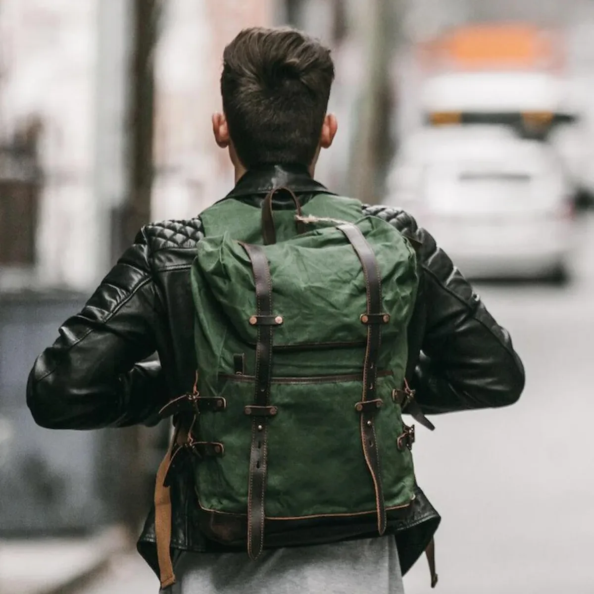 MUCHUAN-Sac à dos pour ordinateur portable 15.6 pouces, vintage, grande capacité, résistant à l'huile, étanche, pour adolescents, en toile, cuir, avec cordon de serrage