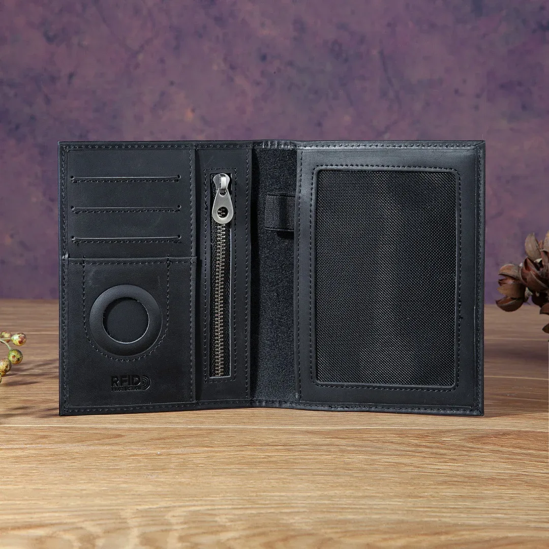 porte-passeport vintage en cuir véritable, portefeuille de voyage anti-rfid avec emplacement pour airtag et poche zippée, étui de passeport pour homme