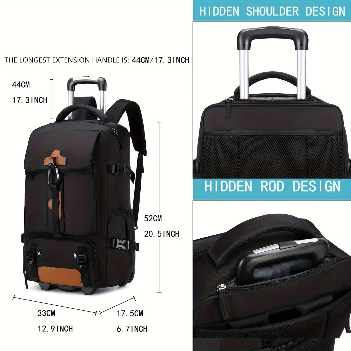 Sac à dos à roulettes grande capacité, sac à dos de voyage avec roulettes, bagage à main pour hommes, sac à dos de voyage extérieur à roulettes