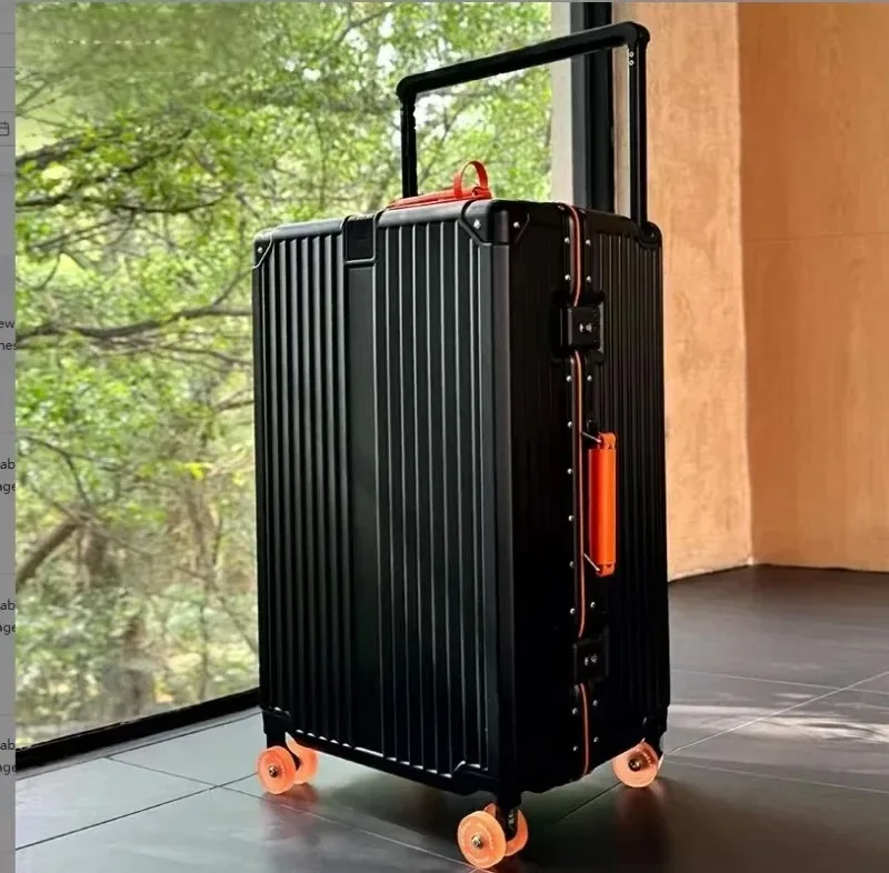 bagage roulant à guidon large avec cadre en aluminium, avec roues pivotantes silencieuses colorées et serrure tsa, valise à roulettes de grande capacité