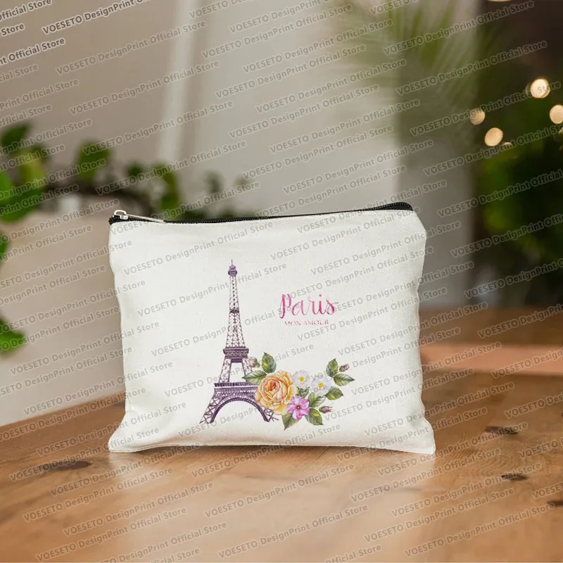 sac de maquillage imprimé tour eiffel de paris, trousse de toilette de voyage, organiseur de cosmétiques, pochette en toile pour femme, fermeture éclair, sacs à cosmétiques, meilleur cadeau