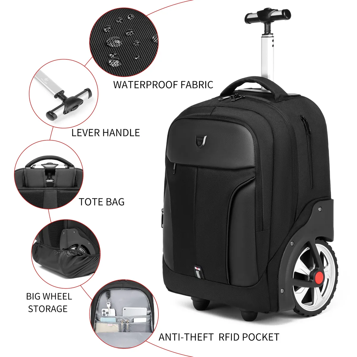 sac à dos à bagages roulants de 20 pouces avec roulettes, valises de voyage, sacs à roulettes de grande capacité, sac à dos multifonctionnel pour ordinateur portable