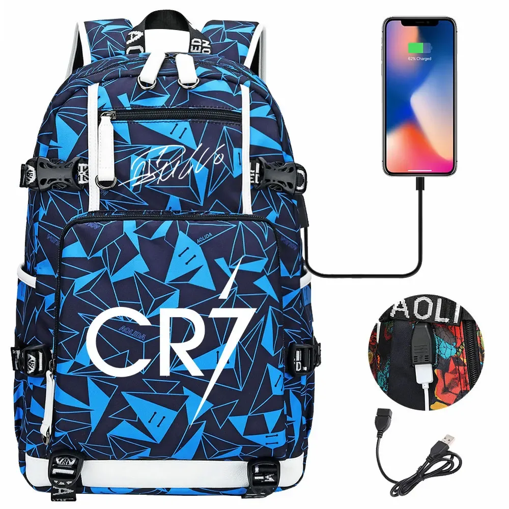 football star cr7 usb grande capacité étudiant mochila femmes hommes ordinateur portable voyage sac à dos garçons filles enfants retour à l'école livre sacs