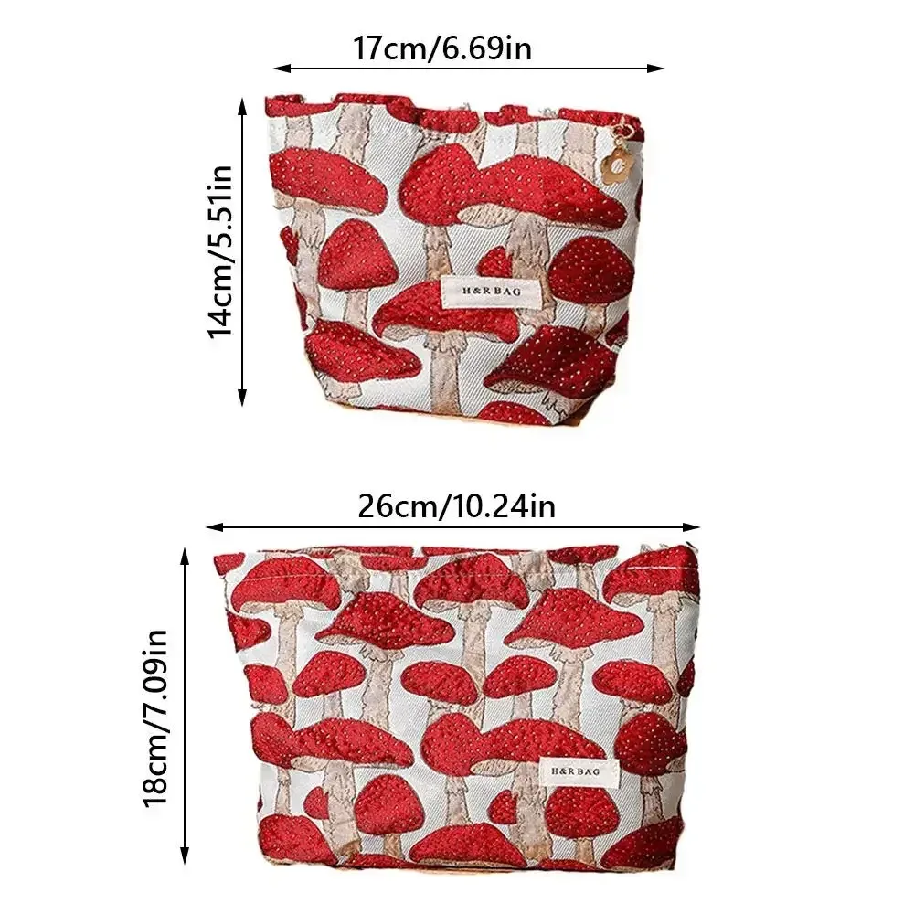 sac de maquillage en toile vintage, taille m/l, sac de rangement imprimé champignon rouge, sac à main portable de lavage pour mariage